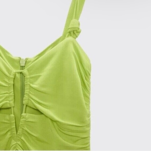Zara Lime Green Mini Dress Ruched Cut Out XS Bloggers Fave - Picture 4 of 6